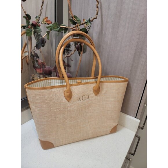 Mark and Graham Handbags - Mark And Graham montauk raffia tote Straw Summer Tan Purse Bag W/monogram